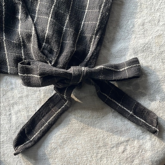 Free People Black and White Checkered Short Sleeve Heavy Knit Wrap Top with Tie - Picture 11 of 16